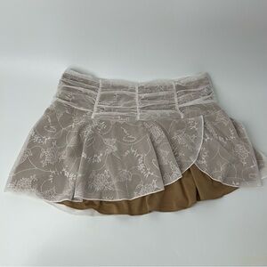 I.AM.GIA Lace Overlay Mini Skirt in White and Tan Large